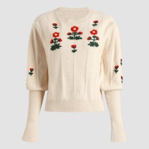Vintage Style Cider Floral Embroidered Sweater Like Anthropologie L